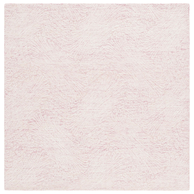 Mayreli Hand Tufted Wool Cotton with Latex Abstract Rug in Ivory/Pink, Square 6'
