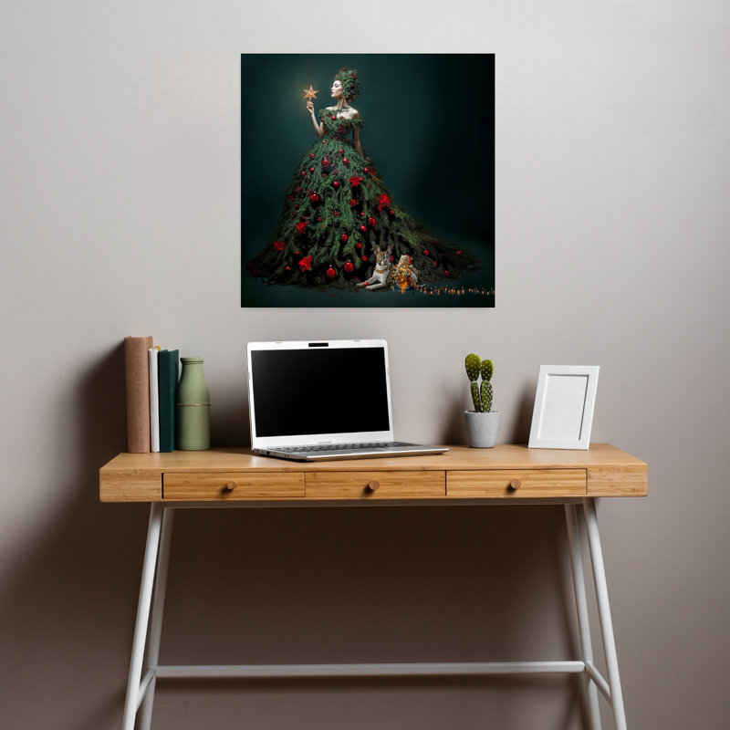 Whimsical Christmas Dress Elegant Whimsical Abstract Christmas Tree Cat Dog Nature Portrait Wall Art Print 1 Piece Wrapped Canvas Wall Art