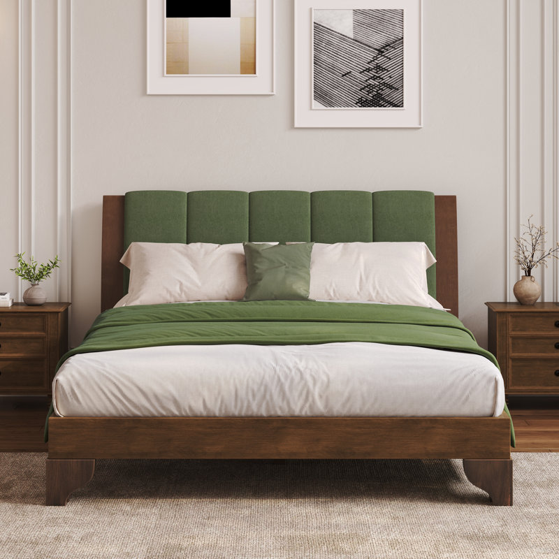 Structure de lit Arden, Grand lit, Vert / noyer