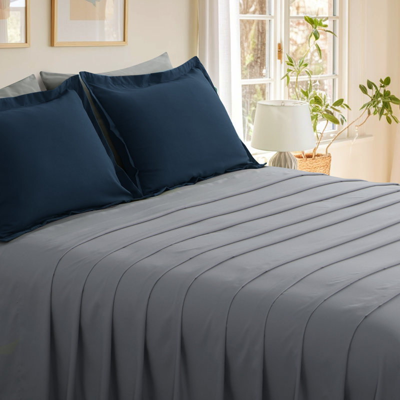 Ensemble d'édredon en microfibre 5/7-pièces , Édredon de grande taille et 6 pièces supplément, Bleu marine / gris