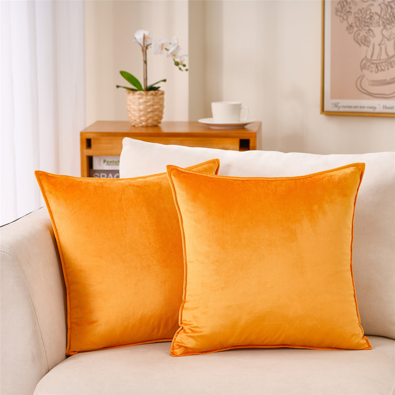 Coussin décoratif réversible en velours à bride, Orange jaune