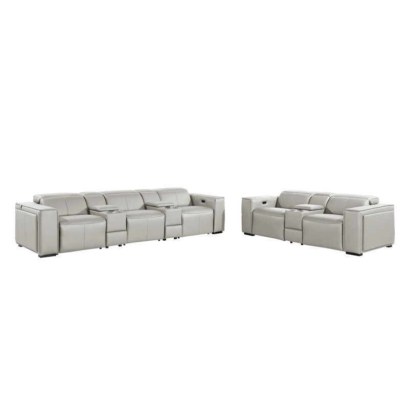 Ensemble de causeuse inclinable et modulaire en cuir italien Padua, Gris clair