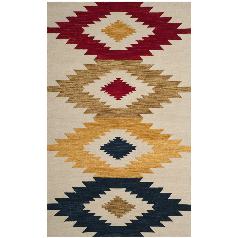 Tapis géométrique en laine touffeté fabriqué à la main Deyoung, Rectangle 9 pi x 12 pi