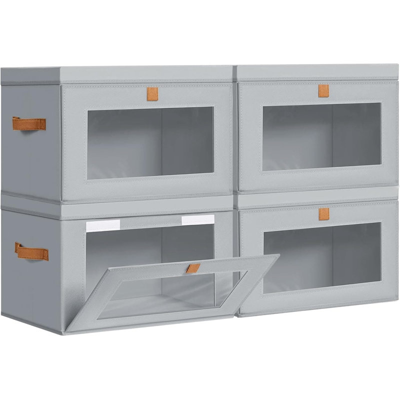 Collapsible Fabric Storage Bins With Lids & Clear PVC Windows - Front Opening Design With Handles For Easy Access, Stackable Closet Organizer For Shelves, Under Bed, And Home Organization