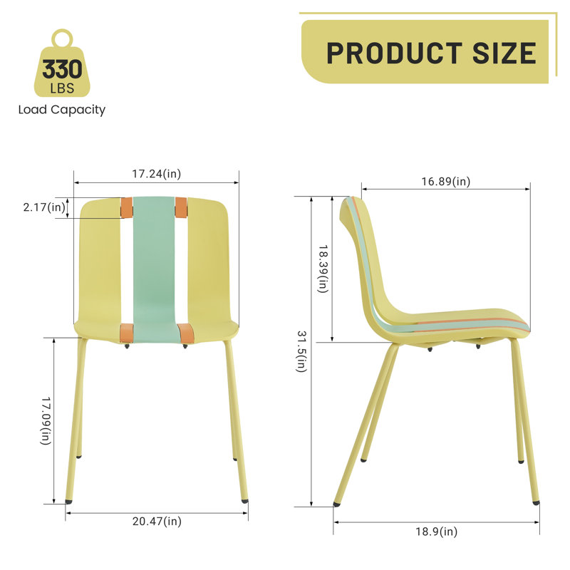 Ensemble de 4 chaises de salle à manger d'extérieur à rayures Holiday Modern, Jaune/Vert/Orange