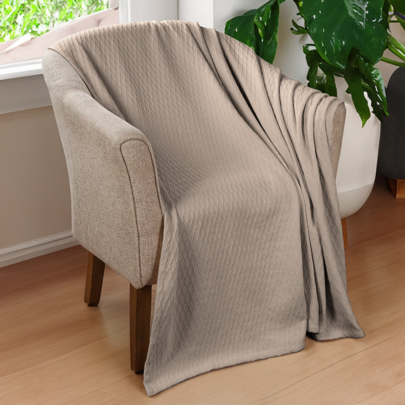 Jeté toutes saisons 100% coton Diamond Weave, Lit simple, Kaki