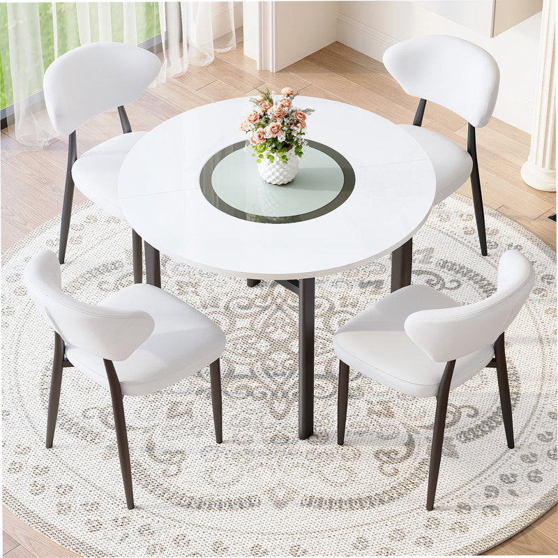 Ensemble de table de salle à manger 5 pièces, table de salle à manger avec 4 chaises, Blanc