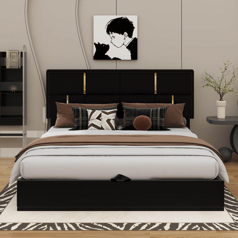 Luxurious 2-Piece Queen Bedroom Set With Upholstered Platform Bed And Hydraulic Storage, Black