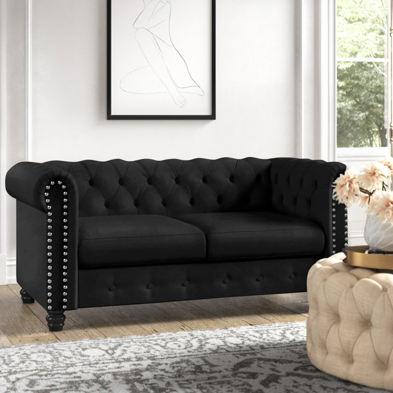 Provence 61'' Upholstered Loveseat, Black Velvet
