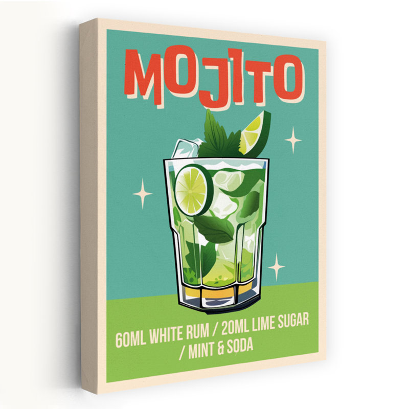 Art mural rétro rétro avec cocktail de mojito, 60" H x 40" W