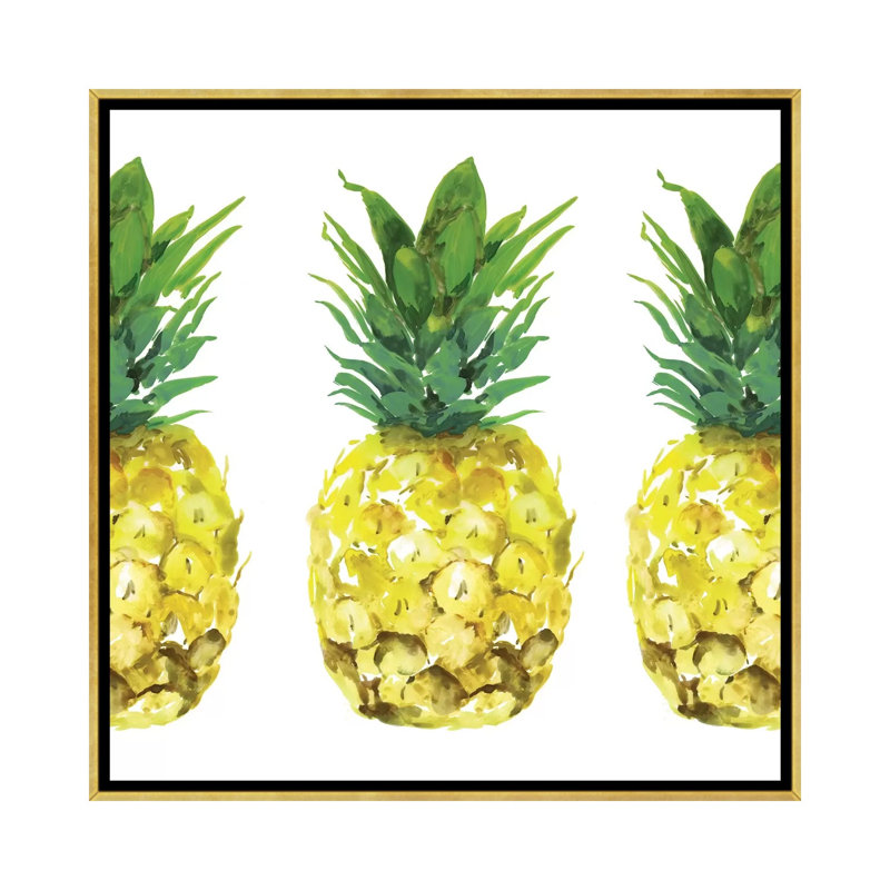 «Triple Pineapples» par Isabelle Z - impression d'art graphique, H 18 po x l 18 po x 1,5 po, Toile encadrée d'or