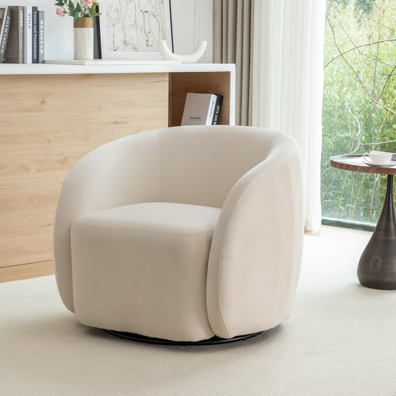 Arrun Velvet Swivel Barrel Chair, Beige