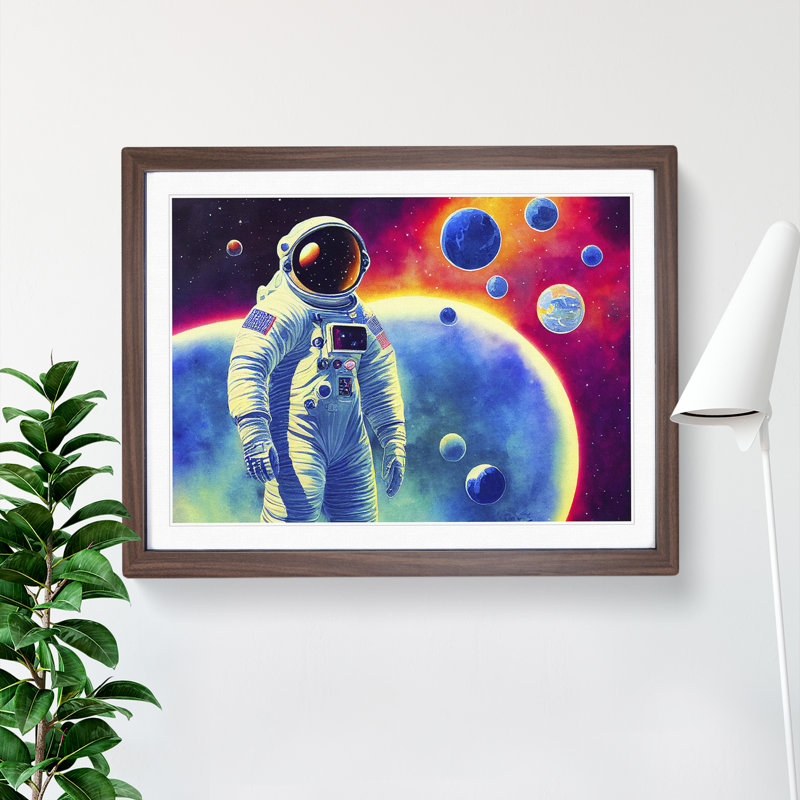 Colourful Astronaut Vol.4 - Framed Print, 34cm H x 46cm W x 2cm D, Walnut