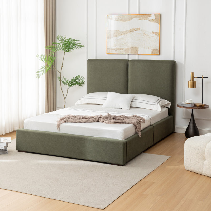 Lit tapissier - Grand lit - Tissu de performance naturel avec polyester recyclé, Vert forêt