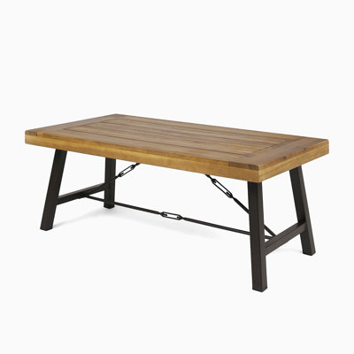 Outdoor Acacia Wood Coffee Table, Teak Finish / Rustic Metal Brown And Black, 27.25"D X 45.75"W X 18"H