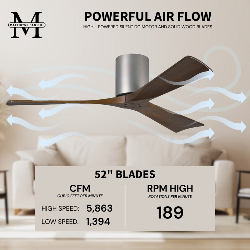 Irene Ceiling Fan, 52", Walnut Tone, Brushed Nickel