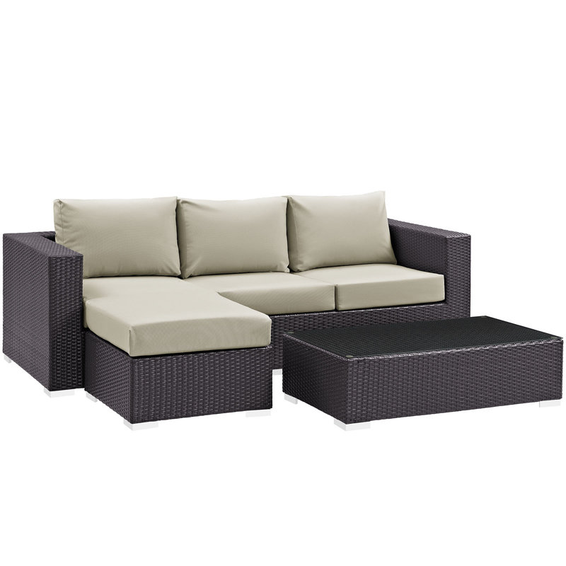 Convene 3 Piece Rattan Sectional Seating Group with Cushions, Beige