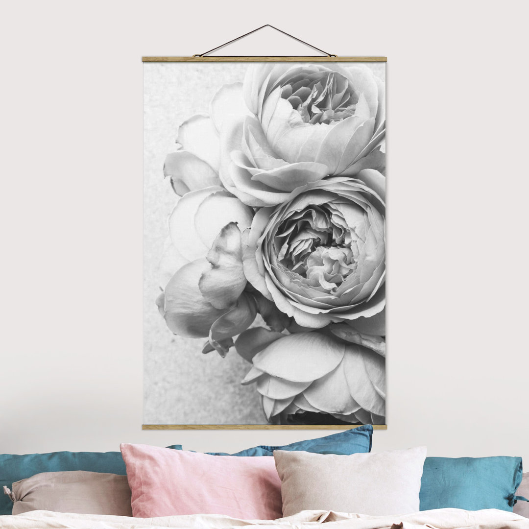 Wandbild Pfingstrose Blumen Schwarz Weiß