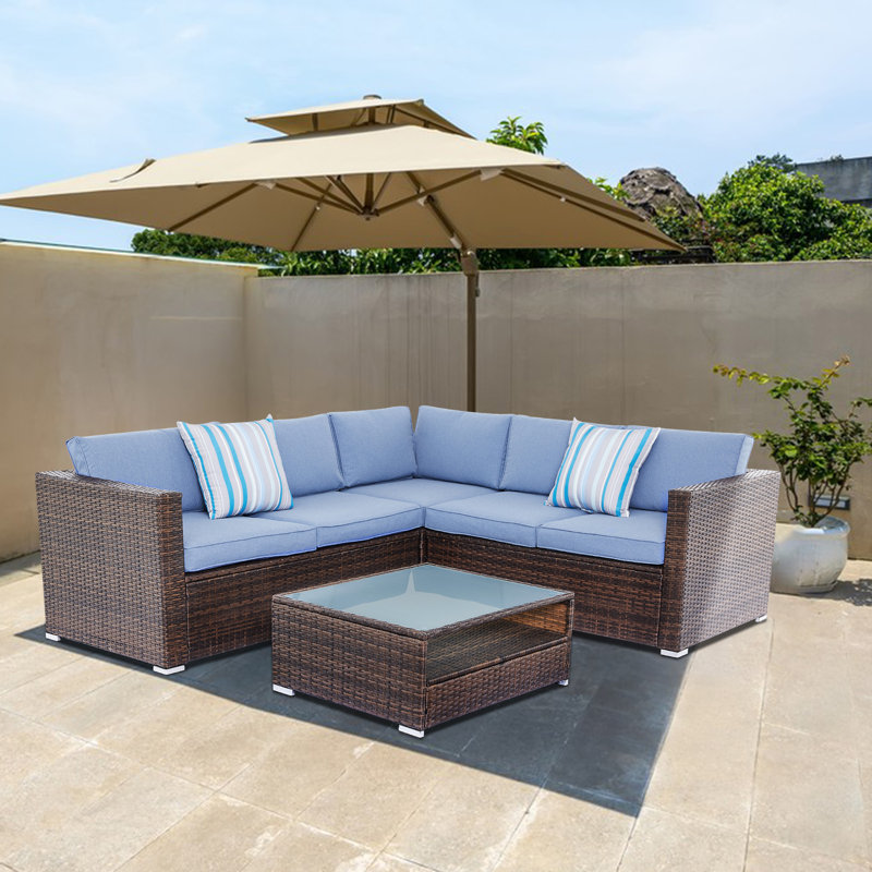 Ensemble de conversation avec coussins 4 pièces pour patio, Bleu