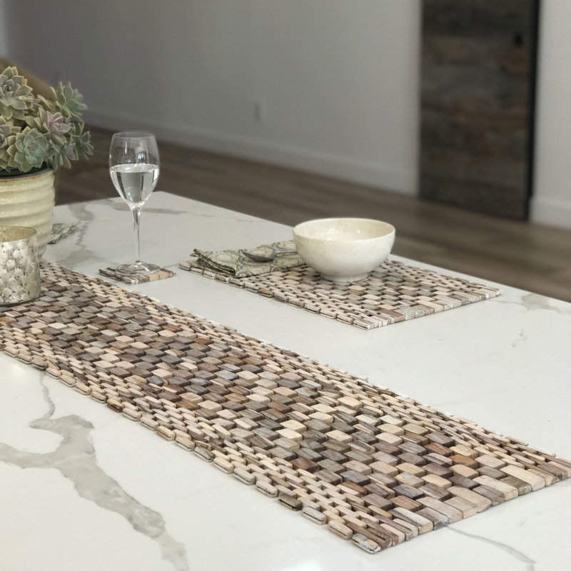 Gupton Recycled Teak Table Runner, Rosewood with White Wash Finish
