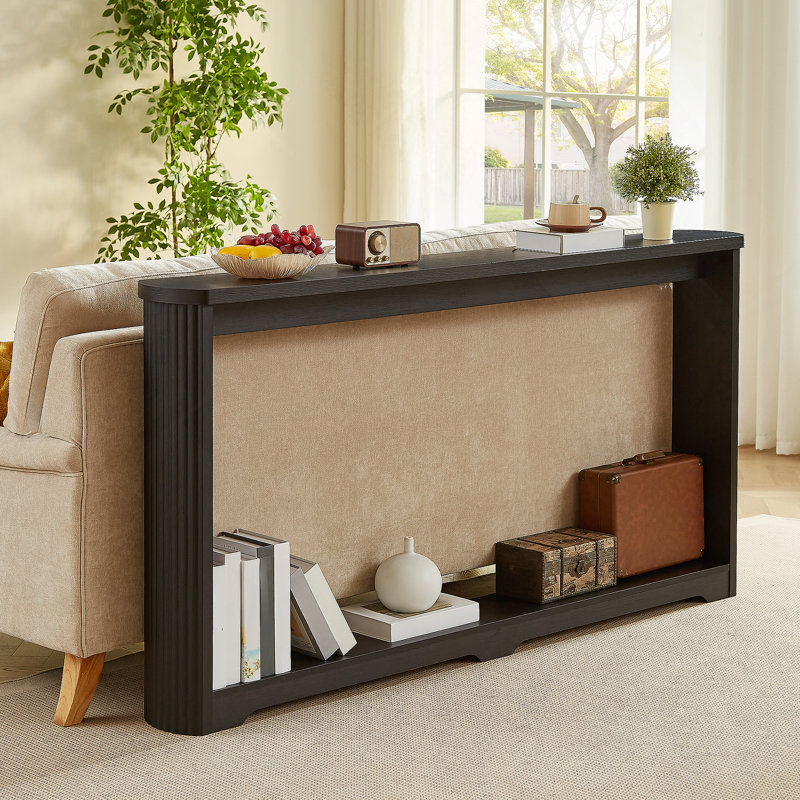 Modern Corrugated Texture Storage Table For Entranceways – Elegant Narrow Wooden Console Sofa Table For Hallways And Front Doors