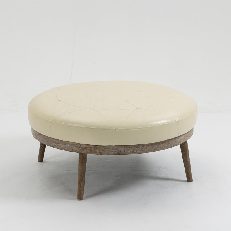 Joevanny Faux Leather Ottoman, Cream Faux Leather