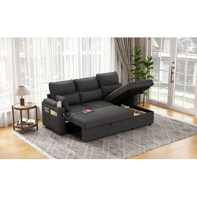 L-shaped Sectional Sofa Bed Pull Out Sleeper Couch With Storage Chaise