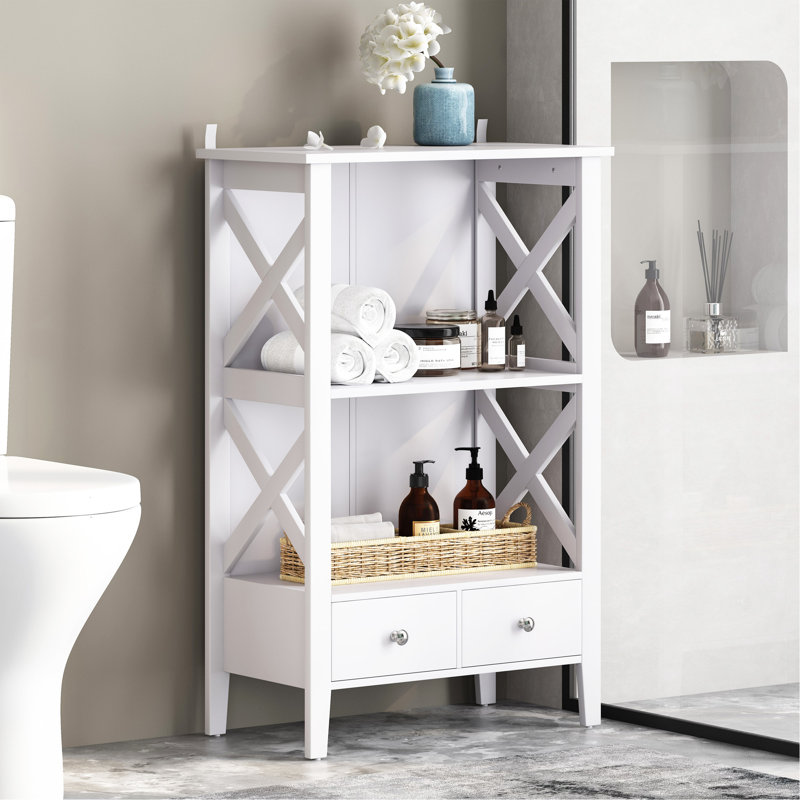 Armoire de salle de bain autoportante 23,75 po avec 2 tiroirs et support de rangement Antonne , Blanc
