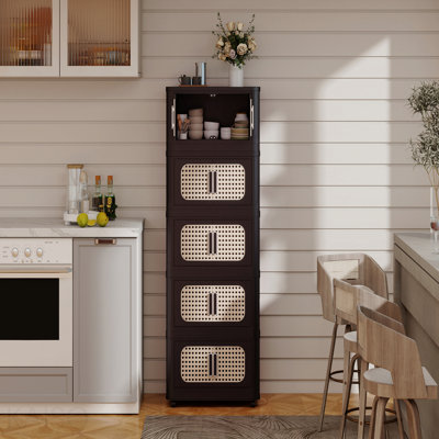 Storage Cabinet, 20", Storage Bins Storage Cabinet, 20" Side Wide Folding,5 Tiers, Collapsible With Magnetic Door, Plastic With Wheels