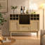 Meuble-bar en rotin, buffet de 109 cm avec casier à vin, porte-verres, plateau absorbant amovible et tiroir