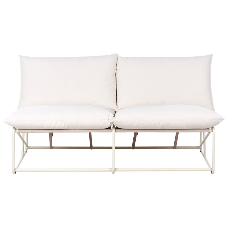 Bessi 160cm Wide Straight Steel Patio Sofa with Cushions, Beige/Beige
