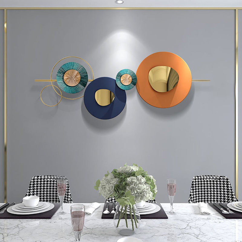 59.1" X 22.8" Modern Metal Wall Decor Home Wall Art Orange & Gold & Blue Living Room