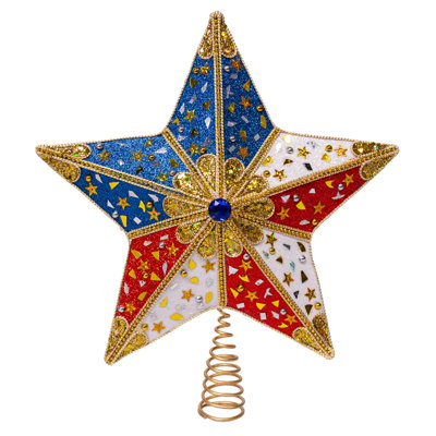 Étoile à cinq branches Kurt Adler de 34 cm (13,5 po) rouge, blanche et bleue avec accents dorés