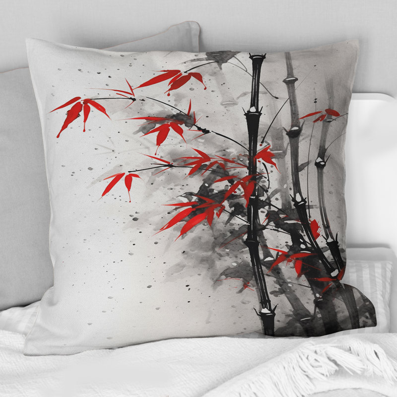 Coussin décoratif en bambou rouge et gris I