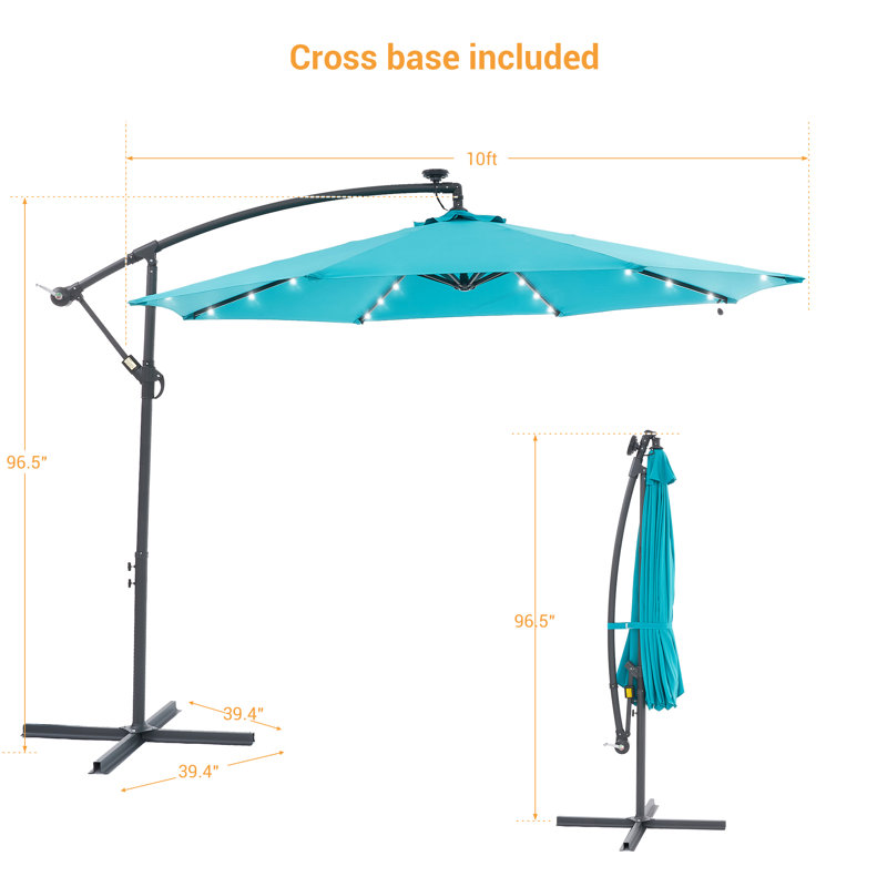 Parasol de patio octogonal en porte-à-faux décalé à DEL 10 pi Dannii-Leigh, Bleu lac