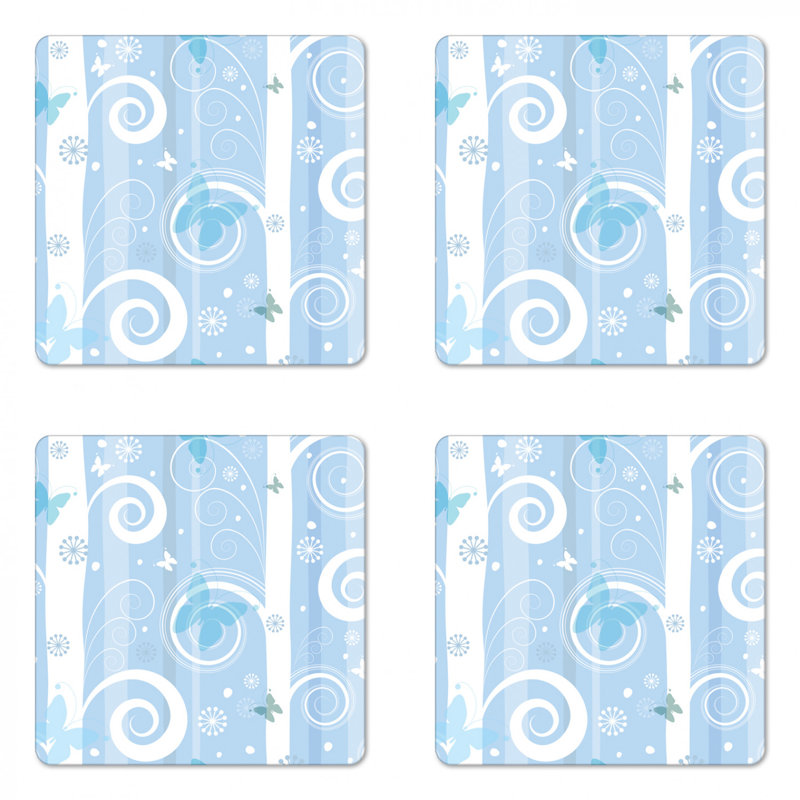 Ensemble de 4 sous-verres de noël ambesonnes, lignes de neige et papillonss d’hiver abstraits, dimensions de la surface, taille standard, blanc baby blue