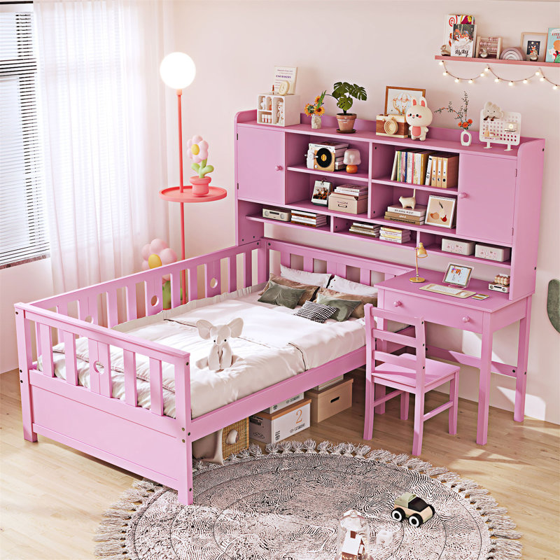 Lit multifonctionnel en bois, Rose