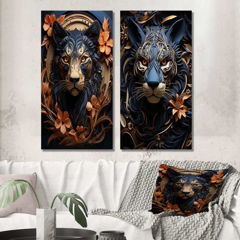 Obsidian Stealth Leopard - Ensemble de 2 décorations murales léopard, H 28 po x l 25 po, Toile tendue