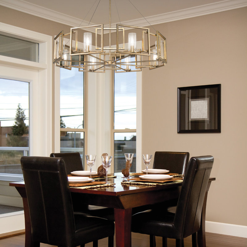 Lustre tambour unique à 8 lumières Newlin, Or blanc