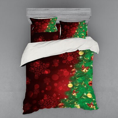 Trippy X-Mas Tree Backdrop Traditionald Jingle Artisan Print Duvet Cover Set -  Ambesonne, bsnev_20286_queen