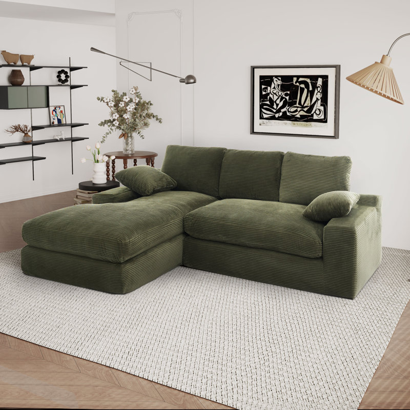 Canapé modulaire 2 pièces Boneless, Velours côtelé vert