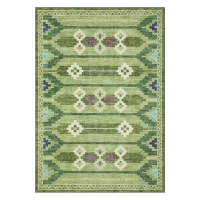 5x7 Vintage Southwestern Area Rug, Non-Slip Washable Low-Pile Boho Stain Resistant Foldable Carpet for Living Room