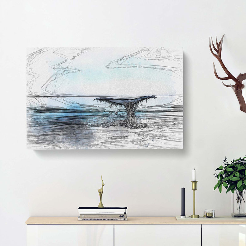 Whale Tail from the Ocean in Abstract - Wrapped Canvas Graphic Art Print, 60cm H x 91cm W x 3cm D