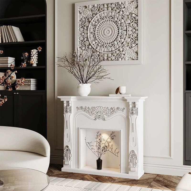 White Solid Wood Electric Fireplace