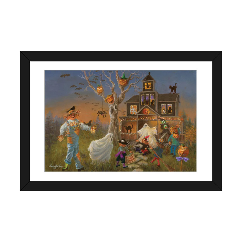 Spooky Halloween - reproduction d'art murale - papier d'art encadré, H 16 po x l 24 po, Noir