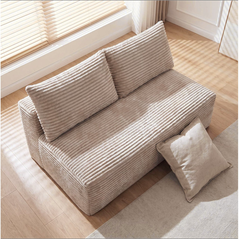 Causeuse Corduroy, L 57,5 po, Velours côtelé beige