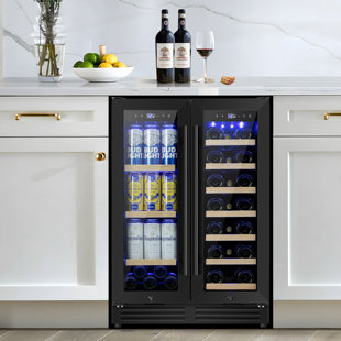 24" Wine and Beverage Refrigerator 20 Bottle 60 Can Dual Zone Built-In/Freestanding Classic Beverage Wine Cooler