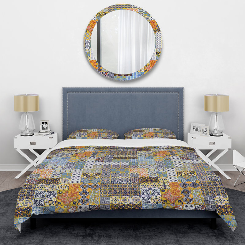 Multicolor Ethnic Patchwork - Abstract Duvet Cover Set - Microfiber Polyester, King Duvet Cover + 2 King Shams