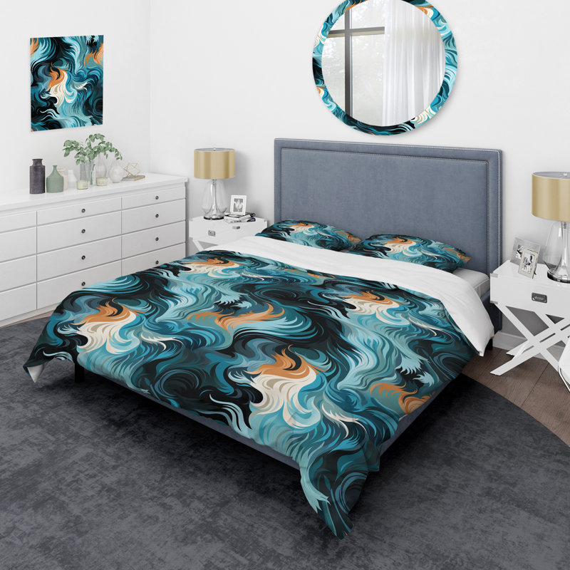 Ensemble de housse de couette Blue Ethereal Zebra Waves, Housse de couette pour très grand lit et 2 très