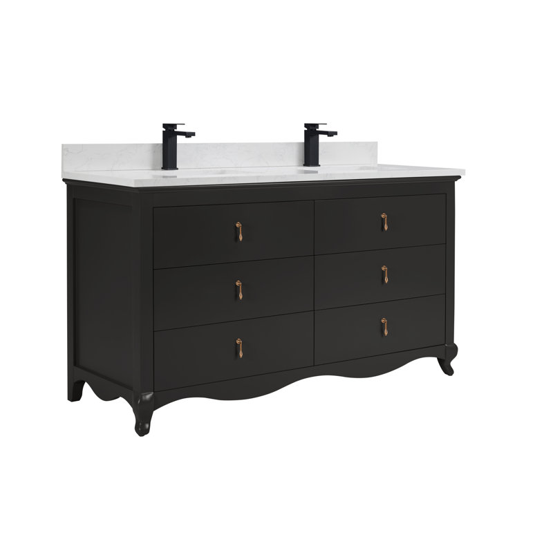 60" Solid Wood Sink Vanity  With 1' Artificial Stone Top, Tricon Black